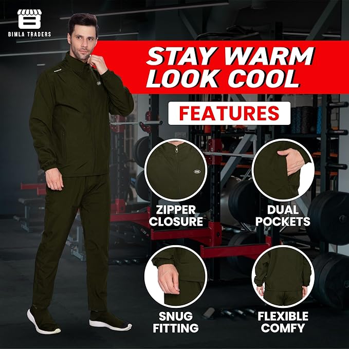 BTfash Men's Solid Polyester Full Zip Sportswear Regular Fit Track Suits Athletic Gym Running Jogging Suit Sets