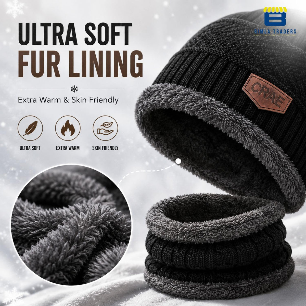 Bimla Traders Mens Winter Beanie Hats Scarf Set (2 Piece Combo)