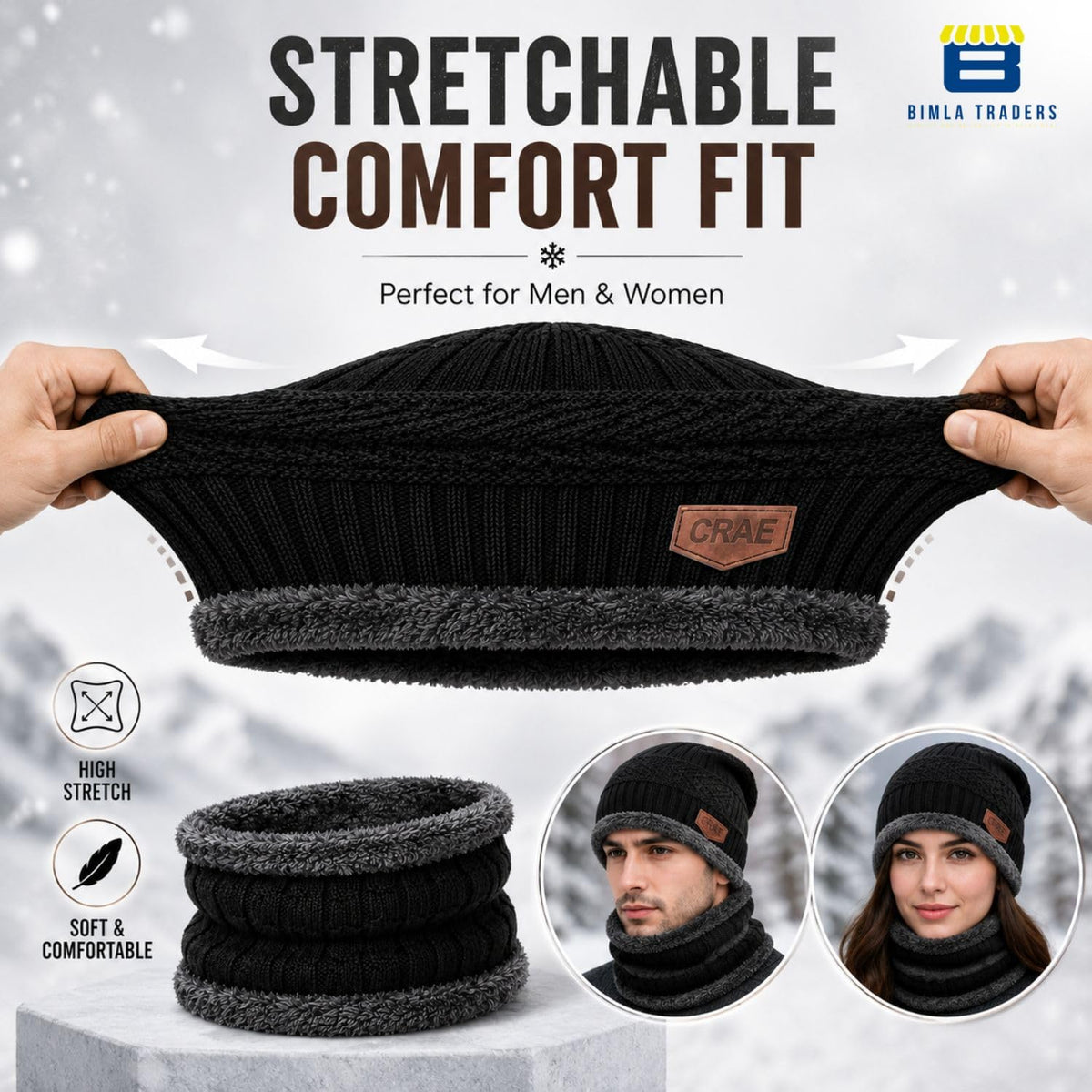 Bimla Traders Mens Winter Beanie Hats Scarf Set (2 Piece Combo)