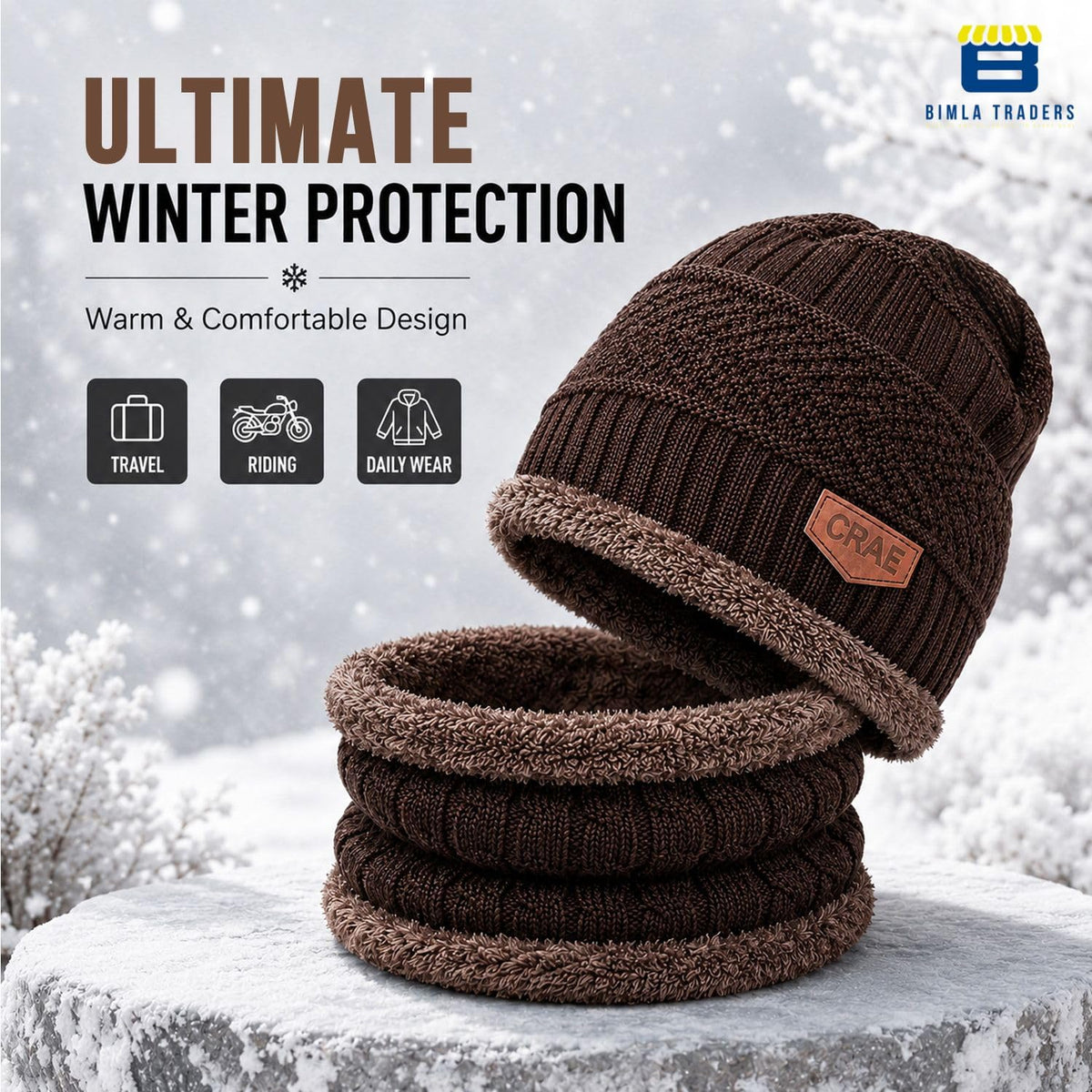 Bimla Traders Mens Winter Beanie Hats Scarf Set (2 Piece Combo)