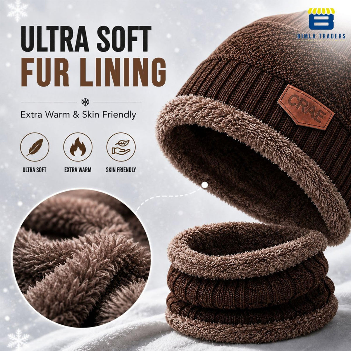 Bimla Traders Mens Winter Beanie Hats Scarf Set (2 Piece Combo)