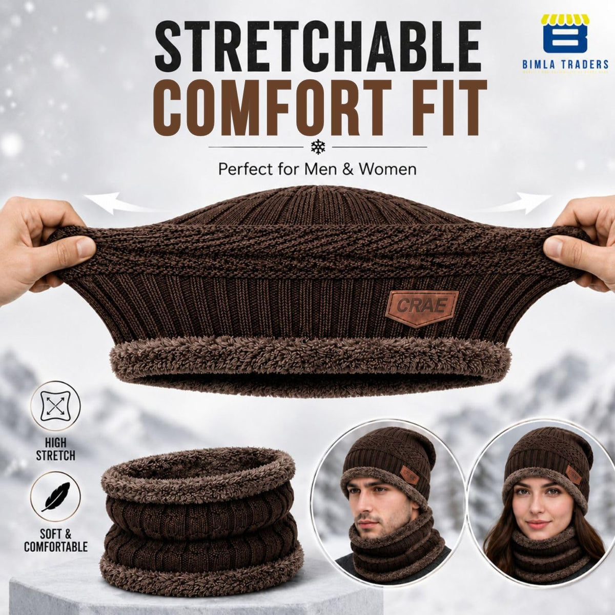 Bimla Traders Mens Winter Beanie Hats Scarf Set (2 Piece Combo)