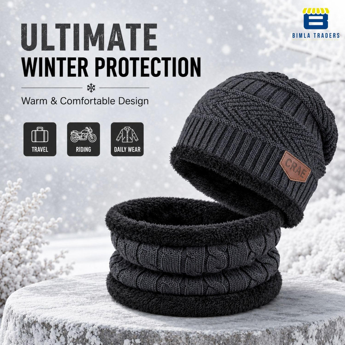 Bimla Traders Mens Winter Beanie Hats Scarf Set (2 Piece Combo)