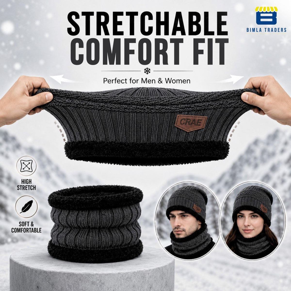 Bimla Traders Mens Winter Beanie Hats Scarf Set (2 Piece Combo)