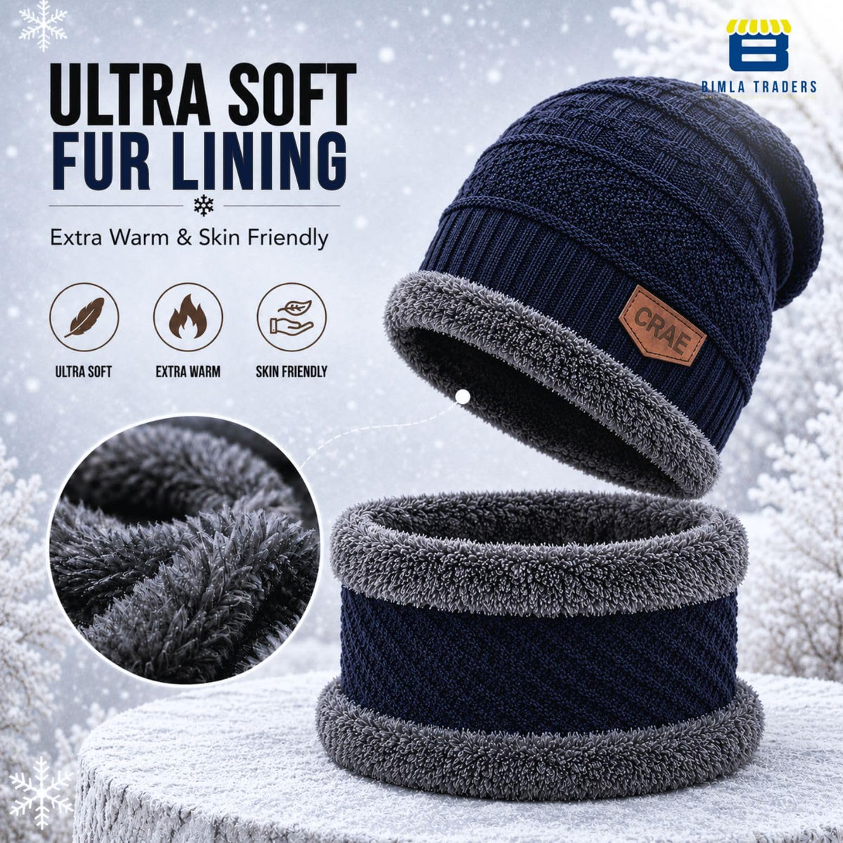 Bimla Traders Mens Winter Beanie Hats Scarf Set (2 Piece Combo)
