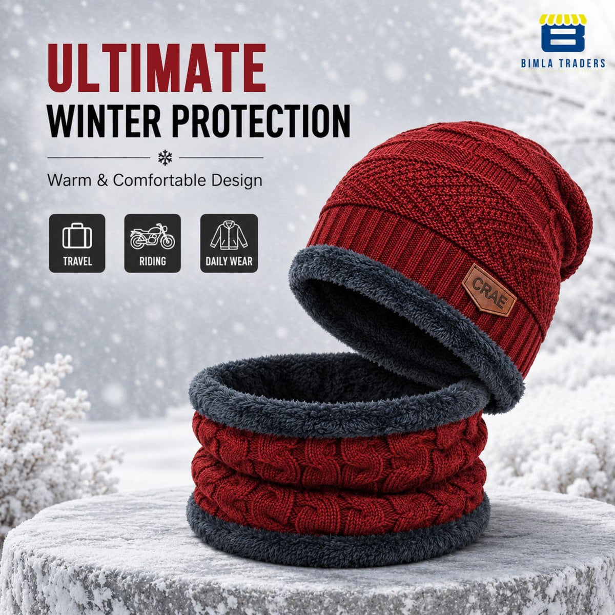 Bimla Traders Mens Winter Beanie Hats Scarf Set (2 Piece Combo)