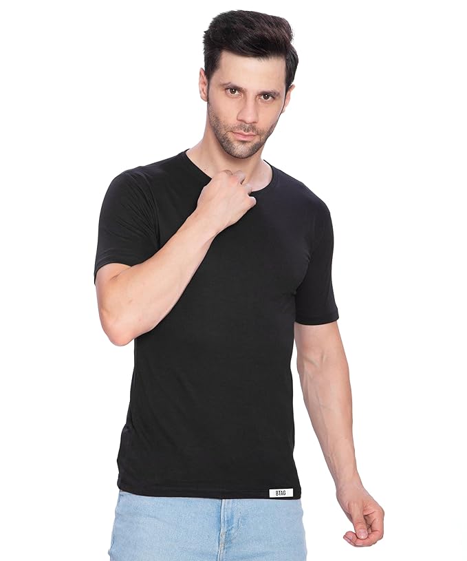 Btag Men's Cotton Round Neck Half Sleeve Solid Basic T-Shirt | Pack of 1
