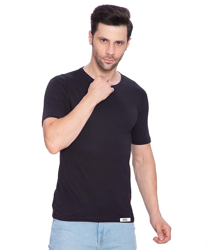 Btag Men's Cotton Round Neck Half Sleeve Solid Basic T-Shirt | Pack of 1