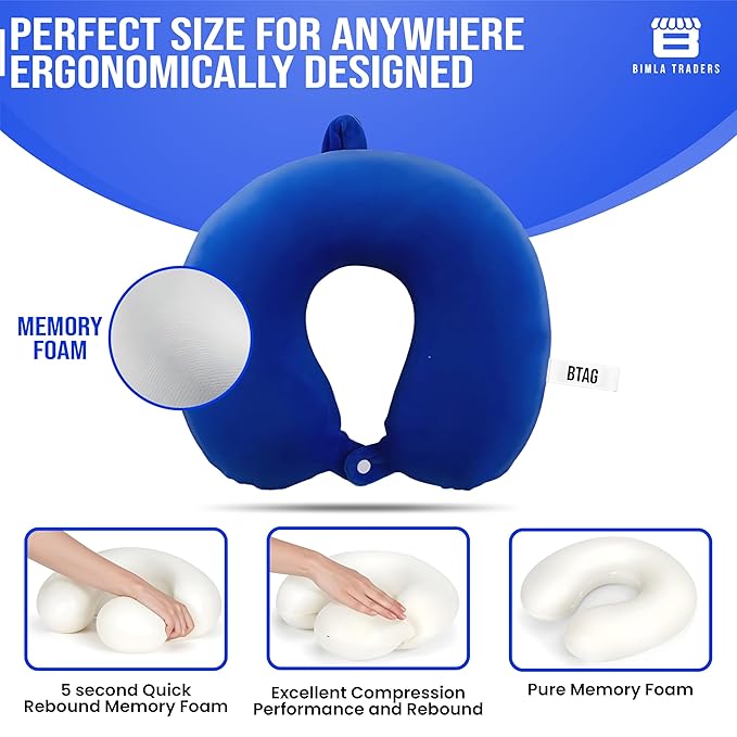 Bimla Traders Premium Memory Foam Neck Pillow for Travel, Sleep & Support - Soft & Comfortable - Ideal for Home, Office & Car Use
