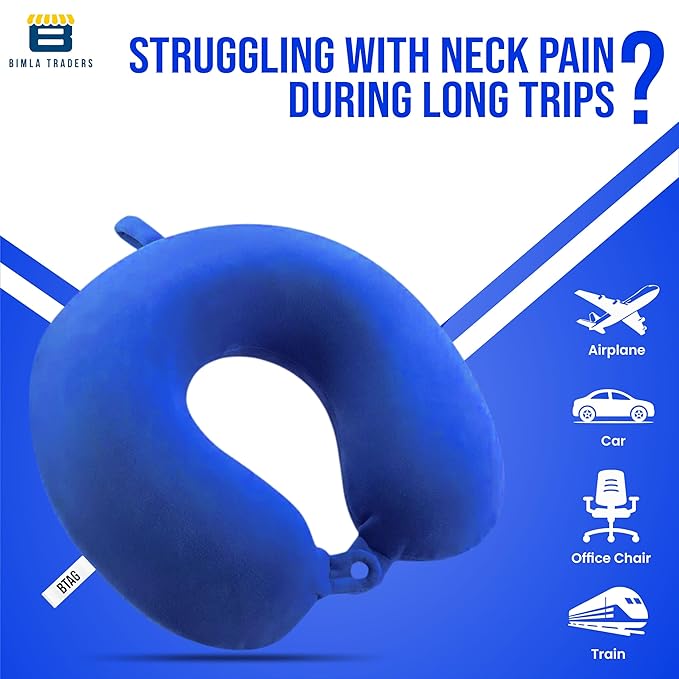 Bimla Traders Premium Memory Foam Neck Pillow for Travel, Sleep & Support - Soft & Comfortable - Ideal for Home, Office & Car Use