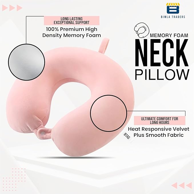 Bimla Traders Premium Memory Foam Neck Pillow for Travel, Sleep & Support - Soft & Comfortable - Ideal for Home, Office & Car Use