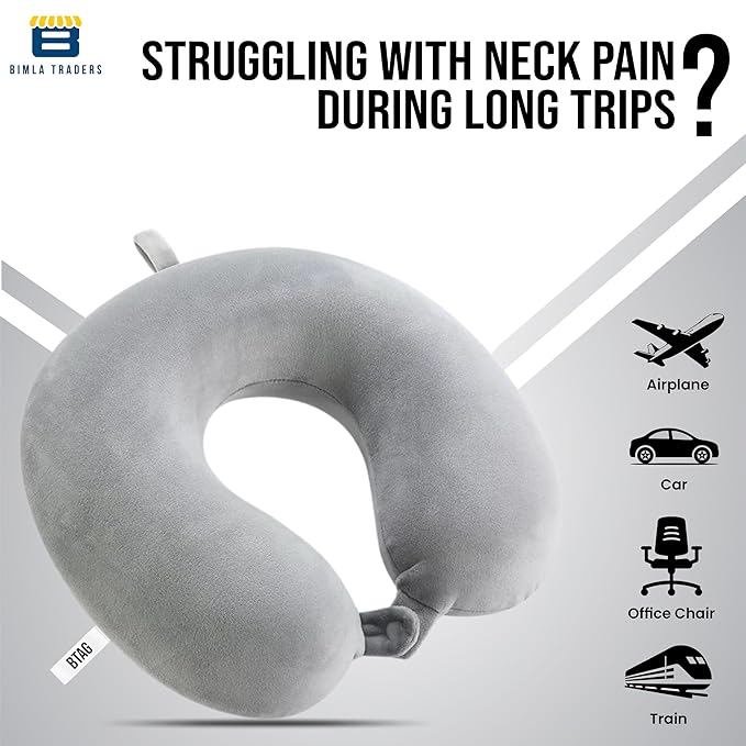 Bimla Traders Premium Memory Foam Neck Pillow for Travel, Sleep & Support - Soft & Comfortable - Ideal for Home, Office & Car Use