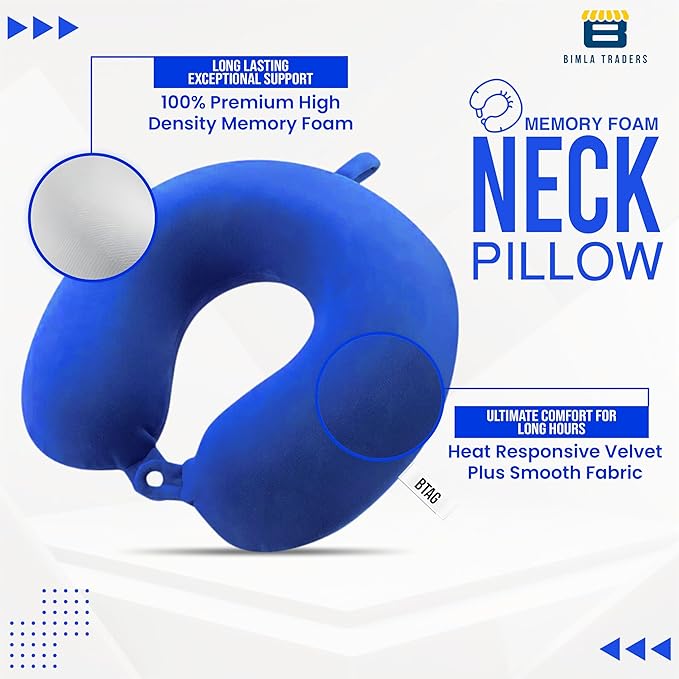 Bimla Traders Premium Memory Foam Neck Pillow for Travel, Sleep & Support - Soft & Comfortable - Ideal for Home, Office & Car Use