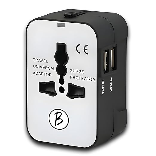 Btag Universal Travel Adapter All in One Worldwide, Wall Charger with USB Ports with Multi Type Power Outlet (2U - USB 1A,100-240) Voltage