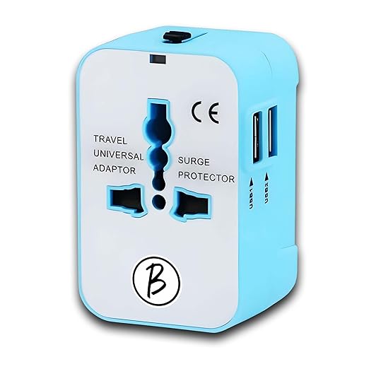 Btag Universal Travel Adapter All in One Worldwide, Wall Charger with USB Ports with Multi Type Power Outlet (2U - USB 2.1A,100-240) Voltage