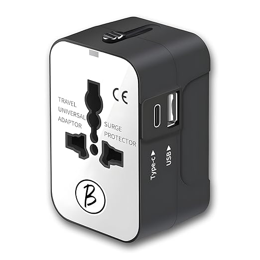 Btag Universal Travel Adapter All in One Worldwide, Wall Charger with USB Ports with Multi Type Power Outlet (1U,1C USB 2.4A,100-240) Voltage