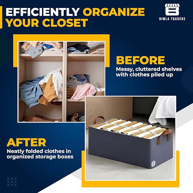 Bimla Traders Clothes, Foldable Clothes Storage Baskets for Wardrobe, Books, Saree, Shirts, Stationery Paper, Document Toy,and Blankets Storage Box with Handles | 26 Liter |