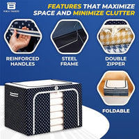 Crae Clothes, Foldable Clothes Storage Baskets for Wardrobe, Books, Saree, Shirts, Stationery Paper, Document Toy,and Blankets Storage Box with Handles|Assorted | 66 Liter |