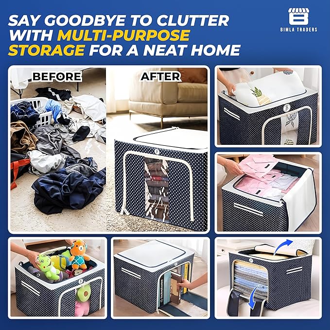 Crae Clothes, Foldable Clothes Storage Baskets for Wardrobe, Books, Saree, Shirts, Stationery Paper, Document Toy,and Blankets Storage Box with Handles|Assorted | 66 Liter |