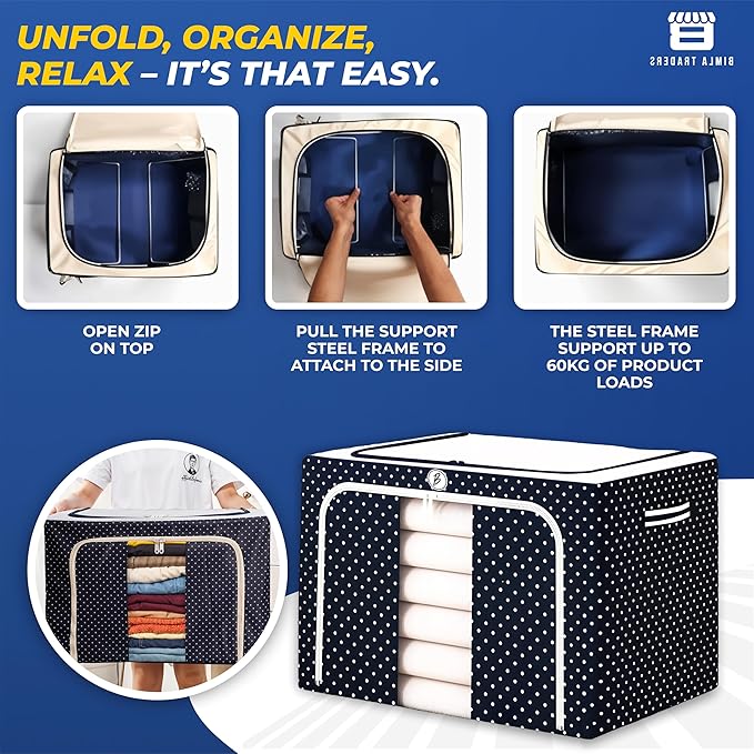 Crae Clothes, Foldable Clothes Storage Baskets for Wardrobe, Books, Saree, Shirts, Stationery Paper, Document Toy,and Blankets Storage Box with Handles|Assorted | 66 Liter |