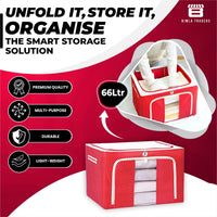 CRAE Clothes, Foldable Clothes Storage Baskets for Wardrobe, Books, Saree, Shirts, Stationery Paper, Document Toy,and Blankets Storage Box with Handles|Printed Assorted | 66 Liter |