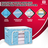 CRAE Clothes, Foldable Clothes Storage Baskets for Wardrobe, Books, Saree, Shirts, Stationery Paper, Document Toy,and Blankets Storage Box with Handles|Printed Assorted | 66 Liter |