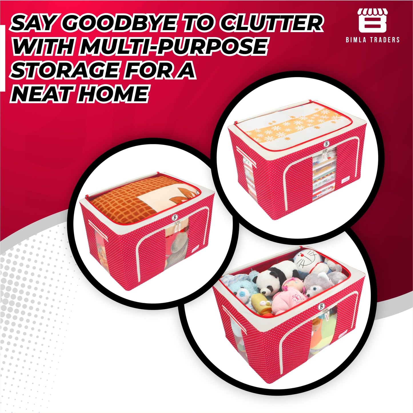 CRAE Clothes, Foldable Clothes Storage Baskets for Wardrobe, Books, Saree, Shirts, Stationery Paper, Document Toy,and Blankets Storage Box with Handles|Printed Assorted | 66 Liter |
