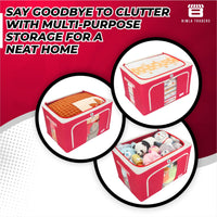 CRAE Clothes, Foldable Clothes Storage Baskets for Wardrobe, Books, Saree, Shirts, Stationery Paper, Document Toy,and Blankets Storage Box with Handles|Printed Assorted | 66 Liter |