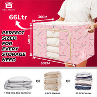 CRAE Clothes, Foldable Clothes Storage Baskets for Wardrobe, Books, Saree, Shirts, Stationery Paper, Document Toy,and Blankets Storage Box with Handles|Printed Assorted | 66 Liter |