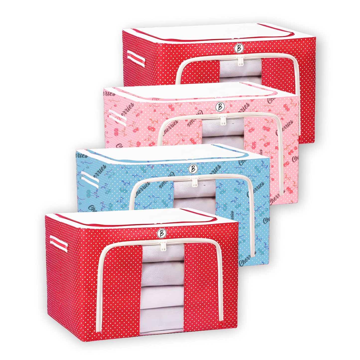 CRAE Clothes, Foldable Clothes Storage Baskets for Wardrobe, Books, Saree, Shirts, Stationery Paper, Document Toy,and Blankets Storage Box with Handles|Printed Assorted | 66 Liter |