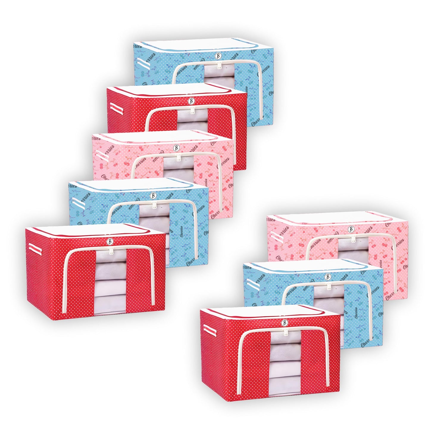 CRAE Clothes, Foldable Clothes Storage Baskets for Wardrobe, Books, Saree, Shirts, Stationery Paper, Document Toy,and Blankets Storage Box with Handles|Printed Assorted | 66 Liter |