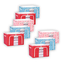 CRAE Clothes, Foldable Clothes Storage Baskets for Wardrobe, Books, Saree, Shirts, Stationery Paper, Document Toy,and Blankets Storage Box with Handles|Printed Assorted | 66 Liter |