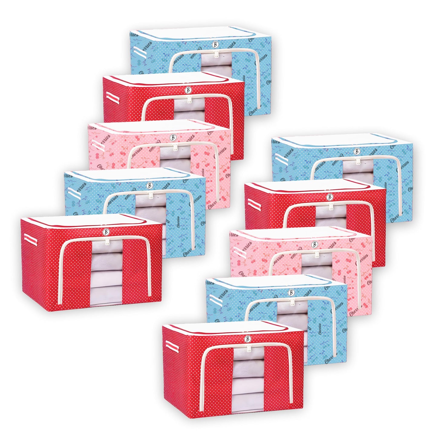 CRAE Clothes, Foldable Clothes Storage Baskets for Wardrobe, Books, Saree, Shirts, Stationery Paper, Document Toy,and Blankets Storage Box with Handles|Printed Assorted | 66 Liter |