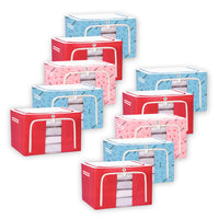 CRAE Clothes, Foldable Clothes Storage Baskets for Wardrobe, Books, Saree, Shirts, Stationery Paper, Document Toy,and Blankets Storage Box with Handles|Printed Assorted | 66 Liter |