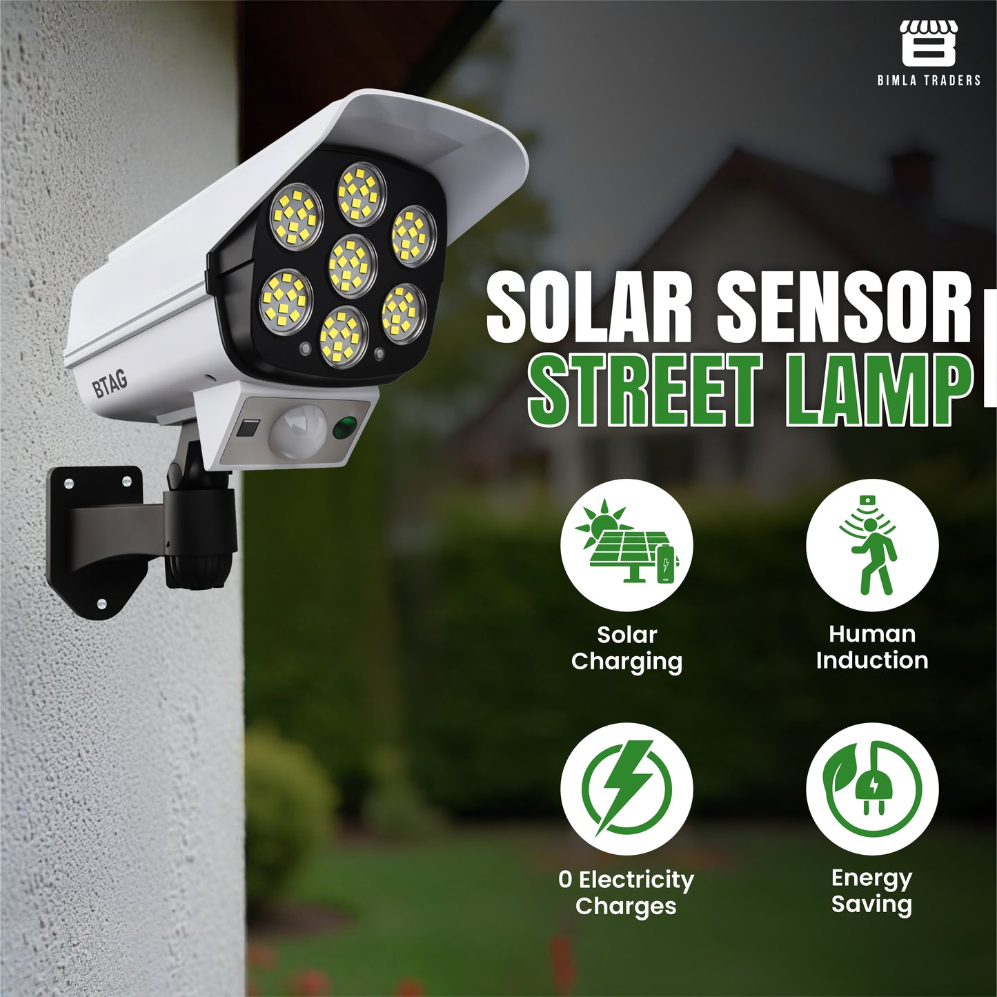 Bimla Traders Motion Sensor Led Solar Light - Security Camera Shaped for Outdoor use, Home, Garden with Remote Control.