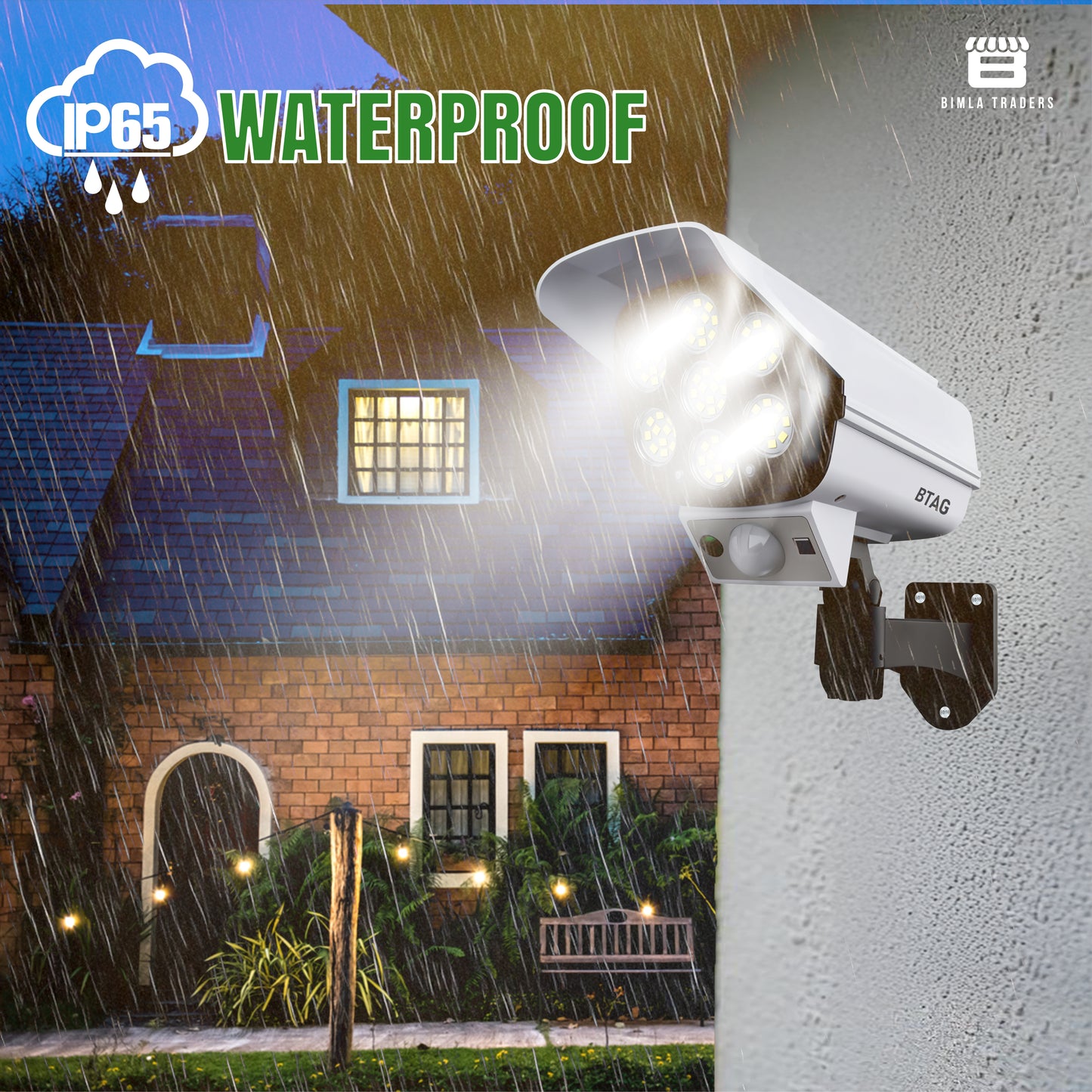 Bimla Traders Motion Sensor Led Solar Light - Security Camera Shaped for Outdoor use, Home, Garden with Remote Control.