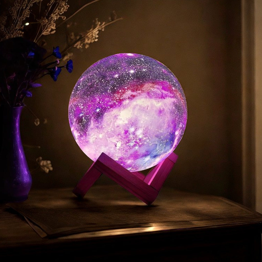 CRAE 3D Galaxy Moon Lamp Decor, Night Light with Wooden Stand | Touch Control LED Moon | Cool Decorative for Unisex