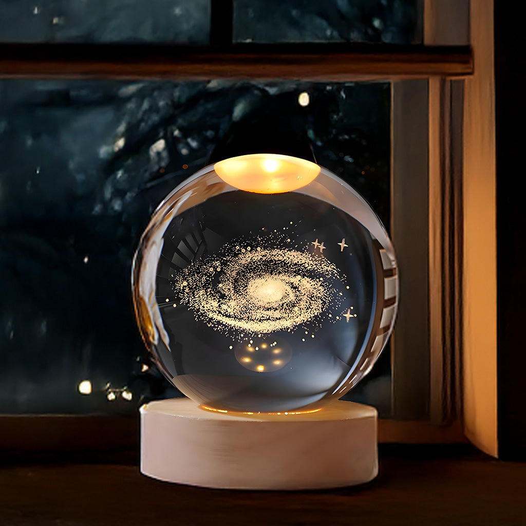 CRAE 3D Milky Way Ball Night Light with Wooden Base for Home Decor, Living Room, Bedrooms Ornament