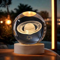 CRAE 3D Saturn Crystal Ball Night Lamp, Galaxy Light Ball with Wooden Base, Perfect for Home Decor, Office, Birthday Gift & Kids Bedroom