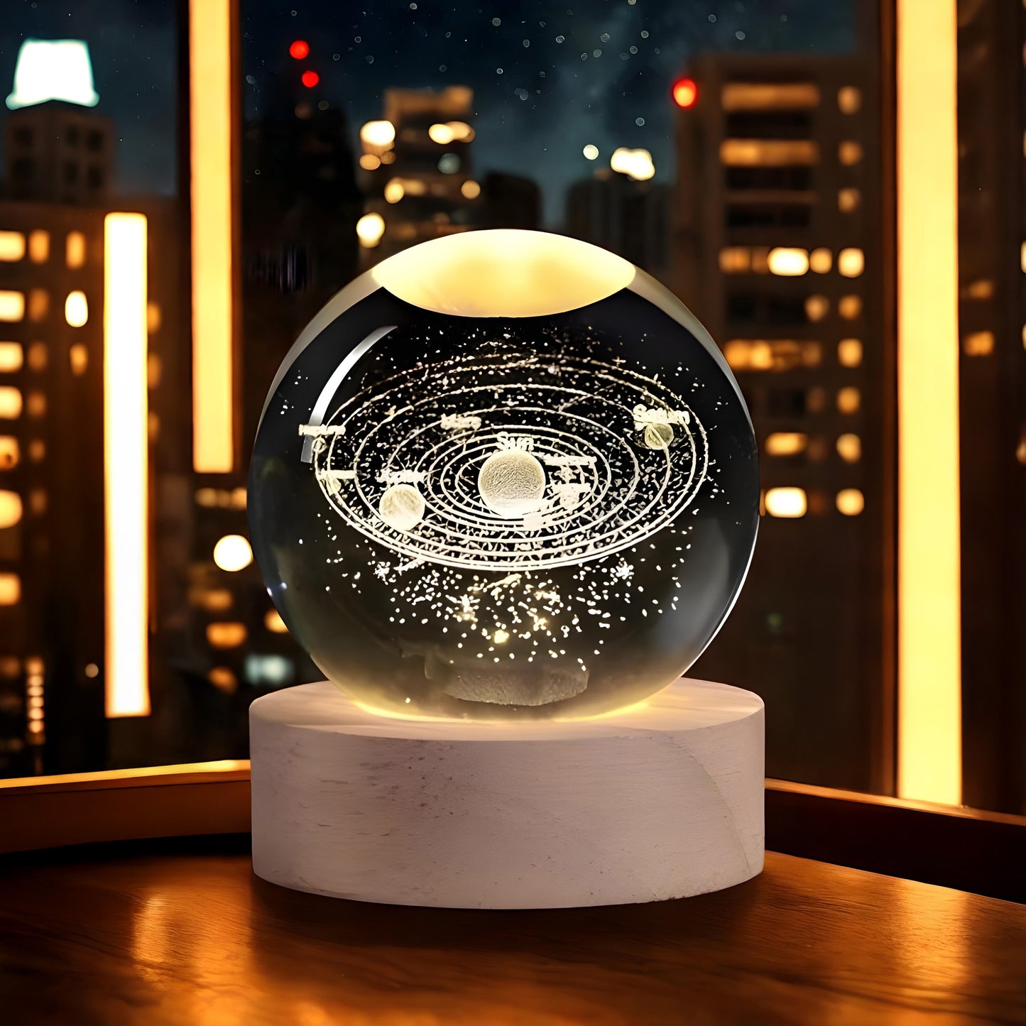 CRAE 3D Solar System Crystal Ball Night Light, Planet Ball for Bedrooms, Table LED Lamp with Woodern Base for Teens Boys and Girls