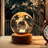 CRAE 3D Dolphin Crystal Ball Night Lamp | Table LED Light with Wooden Stand for for Home Decor, Birthday Gift for Teens Boys and Girls | (Heart Dolphin)