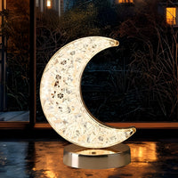 CRAE Crystal Half Moon Shape Night Lamp | Ideal for Bedroom | Desk Lamp for Bedroom, Home, Living | (Moon Shape)