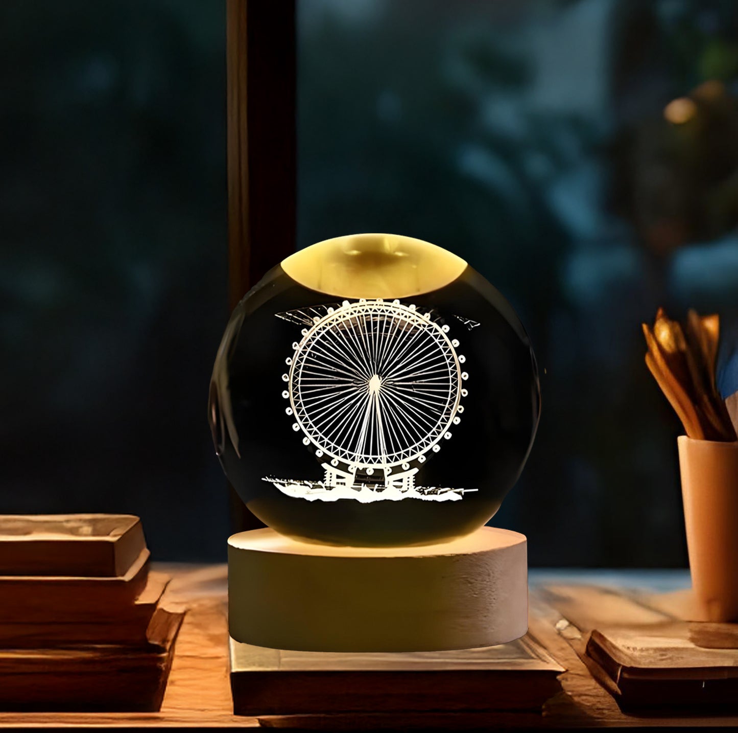 CRAE 3D Ferris Wheel Night Lamp, Creative Engraved Crystal Ball Night Light for Home Decoration Best Gift for Any Occasion (Ferris Wheel)