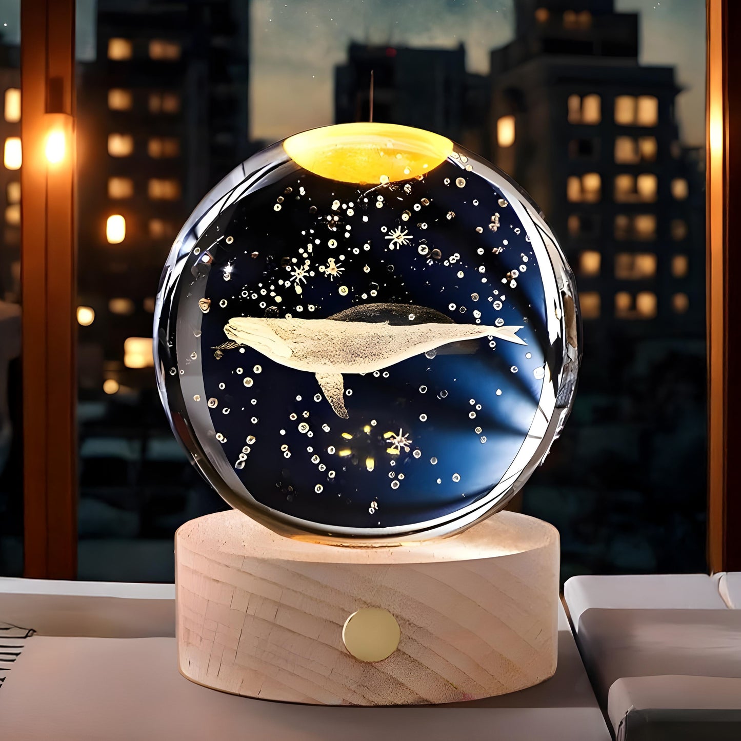CRAE 3D Whale Crystal Night Lamp, Glass Ball Table Lamp with Wooden Base, Perfect for bedrooms, Nurseries and Cozy Corners (Whale)