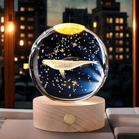CRAE 3D Whale Crystal Night Lamp, Glass Ball Table Lamp with Wooden Base, Perfect for bedrooms, Nurseries and Cozy Corners (Whale)