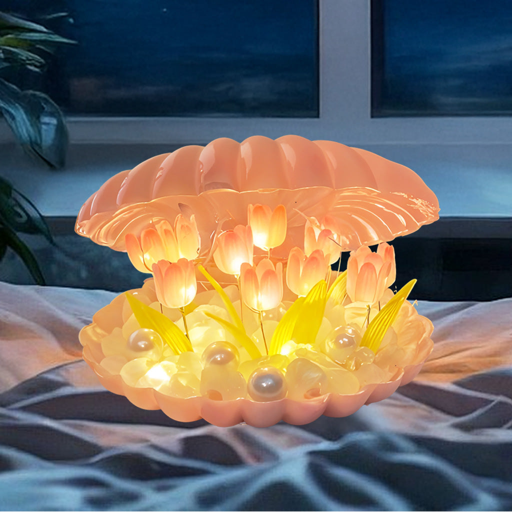CRAE Shell Tulip Night Light Decorative Nights Lamp, DIY Tulips Flower Table Lamp Gift for Women, Girl, Soft Pink Glow, Home Decor (Shell Tulip)