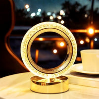 CRAE Crystal Table Lamp Round Cordless Luxury Lamp | Diamond Nightstand | Starry Night | Table LightBedroom, Living Room, Party Decor (Round)