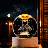 CRAE 3D Crystal Flamingo Ball Night Lamp | Glass Ball Night LED Lamp with Wooden Base for Couple, Home, Office, Birthday Gift | Symbol for Love | (Flamingo)