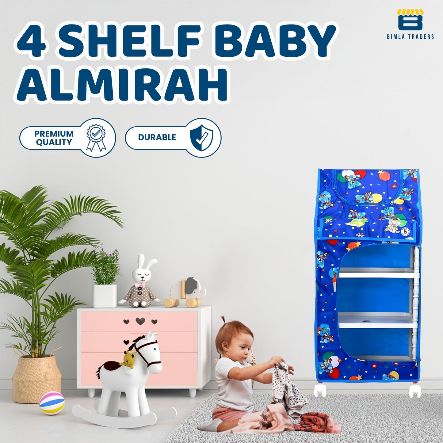 Bimla Traders Baby Almirah Kids Storage Organizer for Clothes,Books,Shoes,Toys Wardrobe for Multipurpose Collapsible