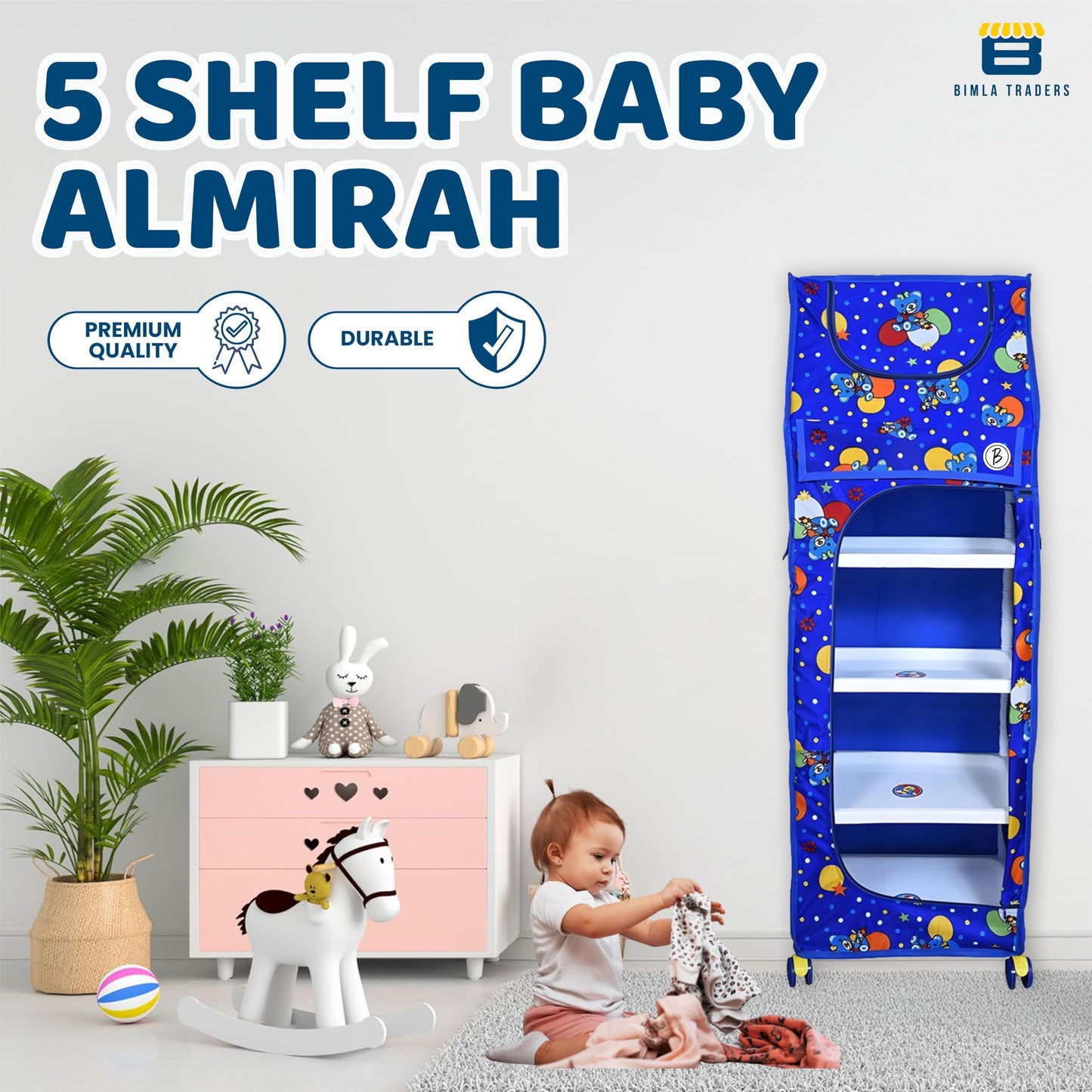 Bimla Traders Baby Almirah Kids Storage Organizer for Clothes,Books,Shoes,Toys Wardrobe for Multipurpose Collapsible